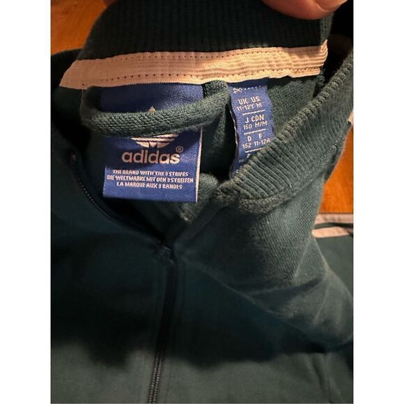 Adidas Youth Girls Size Medium 11/12 Teal & Floral Cotton Track Full Zip Jacket - Picture 4 of 10